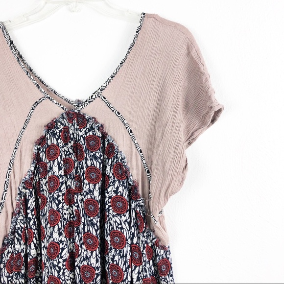 Umgee Mixed Pattern Printed Flowy Boho V-Neck Mini Dress - Picture 2 of 7